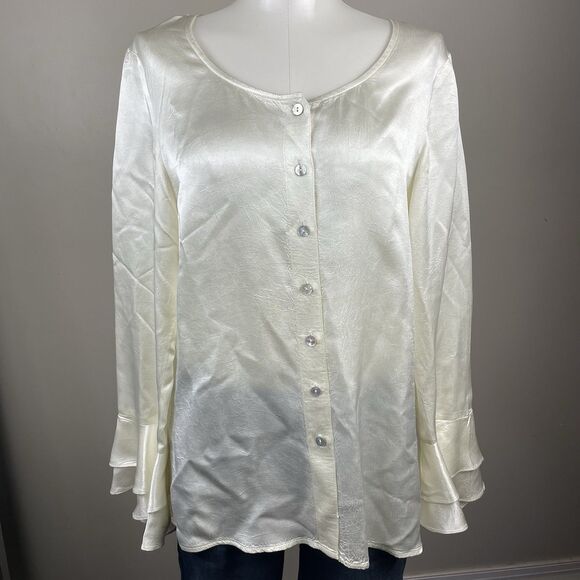 Carole Little Street Wear Women's Ivory Tunic Witchy Whimsy Button Down Medium - Picture 1 of 10